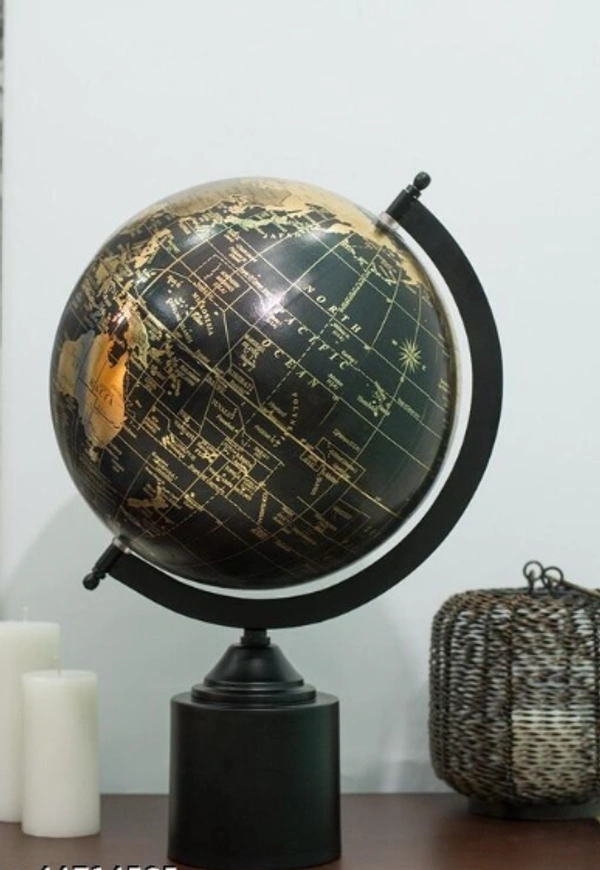 Rizik Store Iron and Plastic World map Floating Globe for Education and Teaching Resources with Tall Cylinder Base in Black and Gold Finishing || 16-inch - Free Size, Black, Iron, Pack of1